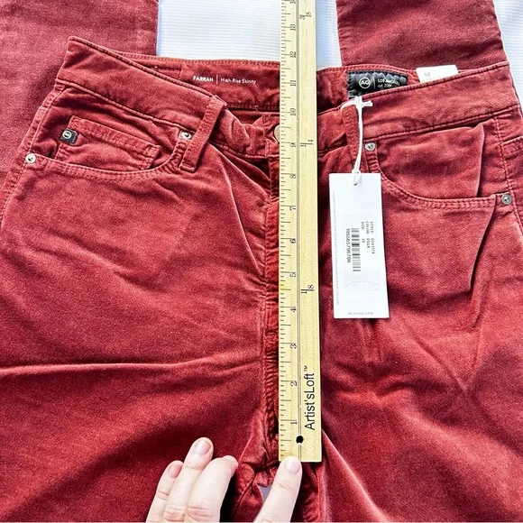AG Adriano Goldschmied Farrah High Rise Skinny, Stretch Velvet, Dark Sangria, 29 - Picture 8 of 8